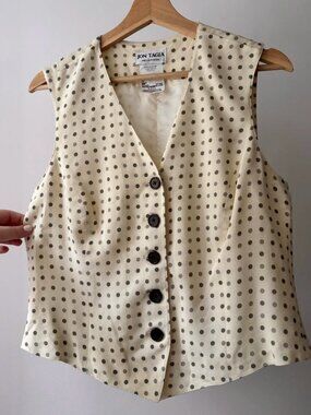 1990s Cream Polka Dot Vest | Vintage Neutral Top